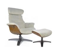 MND MY NEW DESIGN Vega : Fauteuil de Relaxation et Son Repose Pieds - Chêne Naturel - Tissus Beige