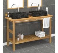 MNISDFL Armoire de salle de bain avec lavabo en marbre noir en bois massif teck