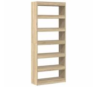 MNISDFL Bibliothèque 6 Étagères 80x30x198 cm Bois d'Ingénierie Sonoma Oak | Étagères ouvertes, finition chêne, rangement polyvalent, design scandinave, entretien simple, structure stable