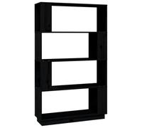 MNISDFL Bibliothèque Cloison en Pin Massif Noir 80x25x132 cm | Bois naturel, finition huilée, étagère ouverte, séparateur de pièce, fixation murale fournie, style rustique