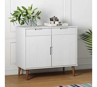 MNISDFL Buffet MOLDE Blanc 90x40x80 cm en Bois Massif de Pin, Meuble de Rangement avec 2 Tiroirs et 2 Portes, Armoire Latérale au Design Scandinave