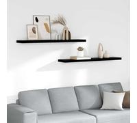 MNISDFL Étagère Murale Flottante 2 pièces Noir Brillant 120x23,5x3,8 cm MDF avec Cadre métallique, Design Invisible pour Livres, décorations et Objets de Collection