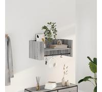 MNISDFL Étagère Murale Flottante Sonoma Gris 70,5x35x30,5 cm en Bois d'ingénierie, étagère de Rangement avec Barre de Suspension pour clés, Sacs et Chapeaux, Design cubique réversible
