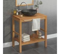 MNISDFL Meuble sous lavabo de salle de bain en teck massif avec lavabo en marbre noir
