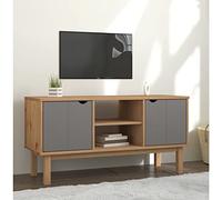 MNISDFL OTTA Console multimédia en bois massif de pin pour salon, chambre à coucher, etc Marron et gris 113,5 x 43 x 57 cm