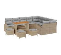 MNISDFL Set Canapé Jardin 13 Pièces 12 Places Poly Rotin Acier Acacia | Meuble terrasse modulable, coussins polyester confort, accoudoirs courbés, pieds réglables, résistant UV et humidité