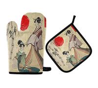 Mnsruu Gant de cuisine et manique en bambou pour fille japonaise Geisha résistant à la chaleur pour la cuisine, la cuisson, le grill, le barbecue