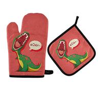 Mnsruu Gant de cuisine et manique en forme de dinosaure - Résistant à la chaleur - Pour la cuisine, la cuisson, le barbecue