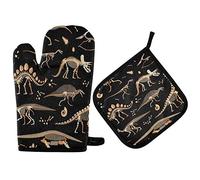 Mnsruu Gant de cuisine et manique squelette dinosaure résistant à la chaleur pour la cuisine, la pâtisserie, le barbecue