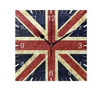 Mnsruu Horloge murale carrée à quartz silencieuse avec drapeau britannique de Londres 23 cm Fonctionne avec piles pour cuisine, salon, bureau, chambre à coucher (pointeur noir)