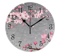 Mnsruu Horloge murale japonaise orientale en fleur de cerisier silencieuse sans tic-tac Horloge murale décorative à piles 25 x 25 cm pour la maison, le salon, la cuisine, la salle de bain, la chambre