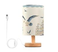 Mnsruu Lampe de chevet en forme de bateau à voile, mouette, océan, lampe de chevet LED, lampe de bureau, abat-jour en tissu, petite lampe pour chambre à coucher, salon (ampoule incluse)