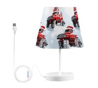 Mnsruu Lampe de chevet rouge Monster Truck Cadeaux de Noël Chapeaux Lampe de table Ampoules LED Lampe de bureau Abat-jour en tissu pour chambre à coucher Salon Taille M