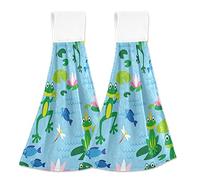 Mnsruu Lot de 2 serviettes de cuisine à suspendre en tissu doux absorbant Motif grenouille Bleu 46,2 x 35,5 cm