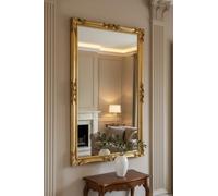 MO.WA Miroir Mural Classique Grand 82x142 Feuille d'or posée à la Main Miroir Baroque Style Ancien Louis XIV Contour Bois doré Miroirs muraux Classiques Salon Maison - Made in Italy