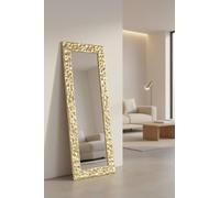 MO.WA Miroir Mural Moderne 52x147, Miroir Feuille d'or, Miroir Mural Long rectangulaire, Grand miroirs Bois doré, Miroir déco Contour Or Made in Italy