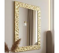 MO.WA Miroir Mural Moderne rectangulaire, Miroir Contour doré Feuille d'or 72x95, Made in Italy, Miroirs muraux Salon Chambre Couloir, Miroir décoratif
