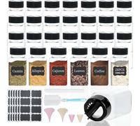 MOAMUN 28 Pot a Epices à Double Ouverture, 130Ml Pot Epices en Plastique avec Étiquettes, Stylo, Entonnoir et Pinceau, Bocaux à Épices Carrés Transparents pour Le Stockage d'Épices d'Herbes De Poudres