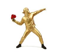 Moaobooh Banksy Figurine sculpture le lanceur de fleurs, statuette décorative street art, pour la maison, le bureau, le salon, la collection d'art (doré)