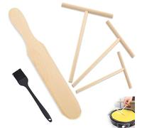 MOAZIFI Lot de 5 distributeurs de pâte à crêpes en bois de hêtre - 3 répartiteurs de pâte en T (9/12/18 cm), spatule plate, avec brosse en silicone, parfait pour les crêpes et les crêpes, tailles