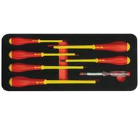 MOB Coffret 6 Tournevis Isolés 1000V + Testeur - Fente et Phillips PH1 PH2, Acier Chrome Vanadium, Protection Électrique VDE, Module Mousse 385x165 mm Haute Densité