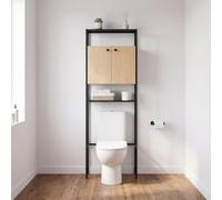 MOB-IN Etagère Pont WC Bois et métal Noir - avec Rangement fermé - 180x66cm