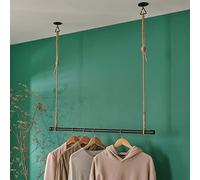 MOB-IN Kit penderie Suspendue Industriel - Barre Portant Dressing sous Plafond avec Corde et Crochet 1 m - Lexy