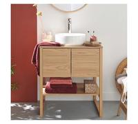 MOB-IN Meuble 70cm Atoll chêne Naturel & Vasque Ronde Blanche