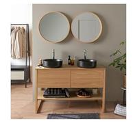MOB-IN Meuble Atoll Double 120cm chêne vasques Noires robinets miroirs