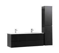 MOB-IN Meuble Double Vasque 120cm avec Plan céramique Sorrento Noir + Colonne