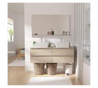 MOB-IN Meuble Double Vasque Sorrento Suspendu avec Plan Effet Bois 120 cm