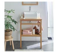 MOB-IN Meuble HOPP Simple 60cm chêne avec Vasque carrée Blanche