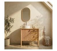 MOB-IN Meuble Joy chêne 80cm sur Pieds, Vasque, Robinet et Miroir Ovale