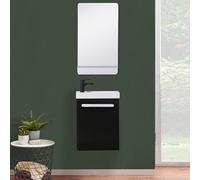 MOB-IN Meuble Lave-Mains Nevada Noir Carbone + Robinet Noir+Miroir Tablette Blanche