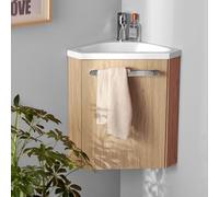 MOB-IN Meuble Lave-Mains SKINO décor chêne avec Vasque Blanche + Robinet chromé