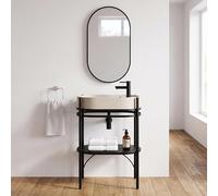 MOB-IN Meuble Simple Vasque Lucia 55cm métal Noir, Vasque béton, Robinet et Miroir
