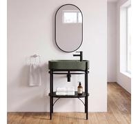 MOB-IN Meuble Simple Vasque Lucia 55cm métal Noir, Vasque béton, Robinet et Miroir