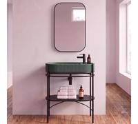 MOB-IN Meuble Simple Vasque Lucia 80cm métal Noir, Vasque béton, Robinet et Miroir