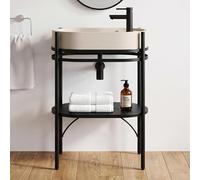 MOB-IN Meuble Simple Vasque sur Pieds Lucia 55cm en métal Noir et Vasque béton et Robinet Noir