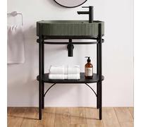 MOB-IN Meuble Simple Vasque sur Pieds Lucia 55cm en métal Noir et Vasque béton et Robinet Noir