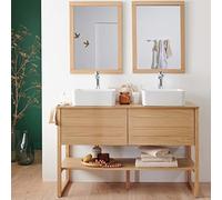 MOB-IN Meuble sous Vasque plaqué chêne Naturel Atoll 120cm + Vasque + Miroir carré