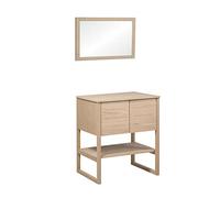 MOB-IN Meuble sous Vasque plaqué chêne Naturel Atoll 70cm + Miroir carré