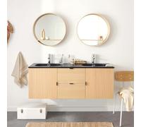 MOB-IN Meuble Studio Double Vasque 140cm chêne, robinets et miroirs Ronds