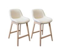 MOB-IN Tabourets de Bar 65cm en chêne et Assise Tissu Bouclette Milk - Lot de 2