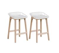 MOB-IN Tabourets d'ilot 65 cm Malmo Pieds chêne Assise Plastique Blanche -Lot de 2