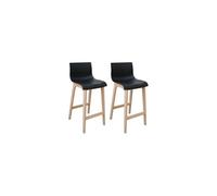 MOB-IN Tabourets d'ilot 65 cm Tanna Pieds chêne Assise Plastique Noire - Lot de 2