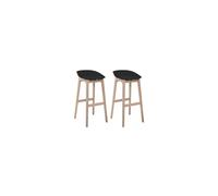 MOB-IN Tabourets d'ilot 65cm Riva Pieds chêne Assise Plastique Noire - Lot de 2
