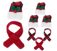 Mobestech 4 Ensembles Mini Santa Hat and Plaid Wine Bottle Scarves Festive Xmas Covers for Holiday Party Table Decorations