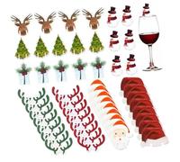 Mobestech 80 Pièces Étiquettes de Verre à Vin Noël en Bois Assorties Père Noël, Renne Rouge et Vert, Bonhomme de Neige, Sapin, Cloche - Décoration Festive pour Fête, Brunch et Réunion