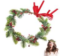 Mobestech Guirlande de Noël Artificielle avec Feuilles Et Fruits, Couronne Et Ruban, Coiffe Créative pour Femmes Et Filles, 23 Cm